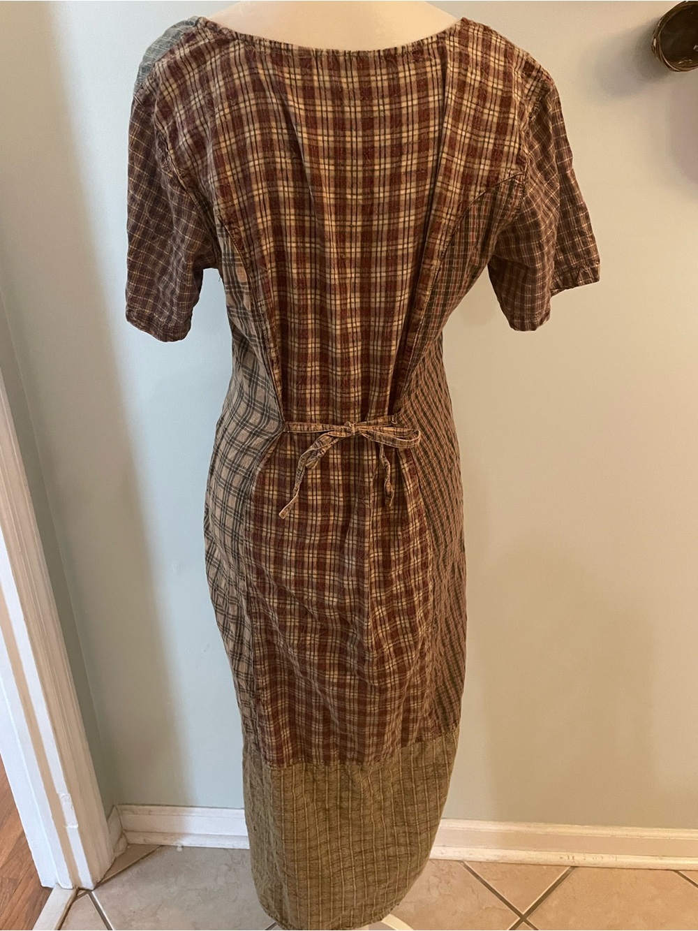 Vintage Sacred Threads Patchwork Maxi Dress in Olive, Brown and Red - Picture 2 of 3
